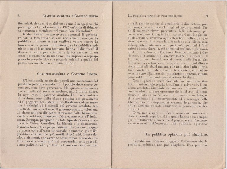 LA MAGGIORANZA PARLAMENTARE E L'OPINIONE PUBBLICA 1924 Corbaccio Antifascismo