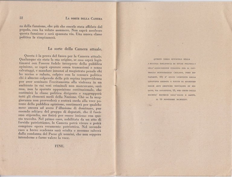 LA MAGGIORANZA PARLAMENTARE E L'OPINIONE PUBBLICA 1924 Corbaccio Antifascismo