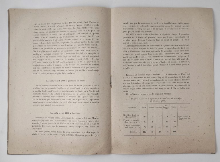 LA MALARIA NELLA PROVINCIA DI LECCE NEL 1900 di Tanzarella …