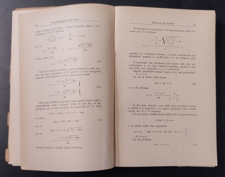 LA MATEMATICA CHE SERVE di Garnier 1945 Hoepli Libro algebra …