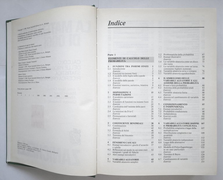 LA MATEMATICA DI OGGI PER DOMANI Cerasoli Colorni 1993 Zanichelli …