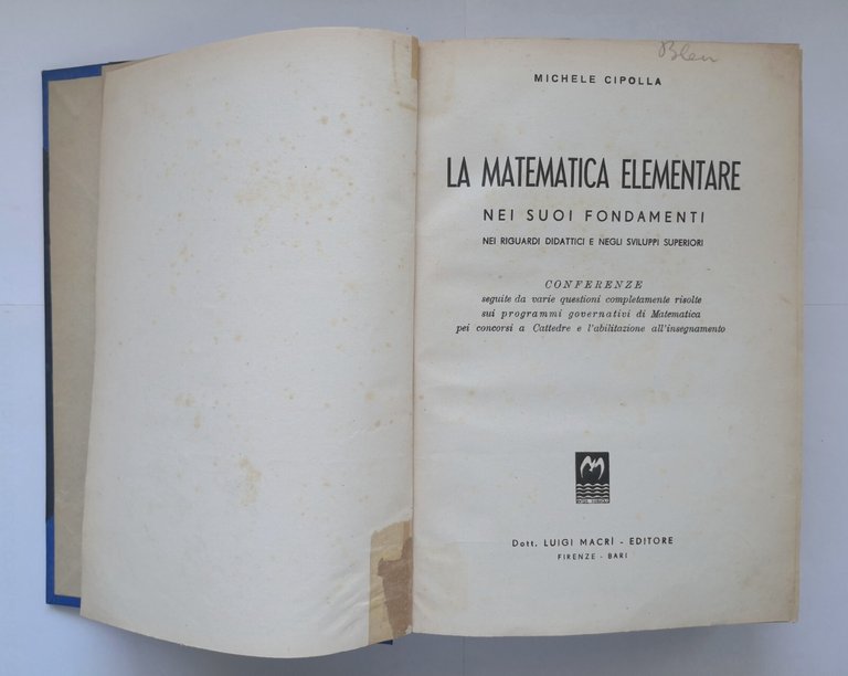 LA MATEMATICA ELEMENTARE di Michele Cipolla Libro Luigi Macri anni …