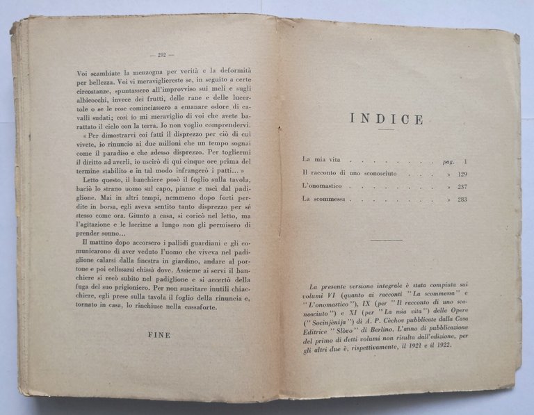LA MIA VITA e altri racconti di Anton Cechov 1928 …