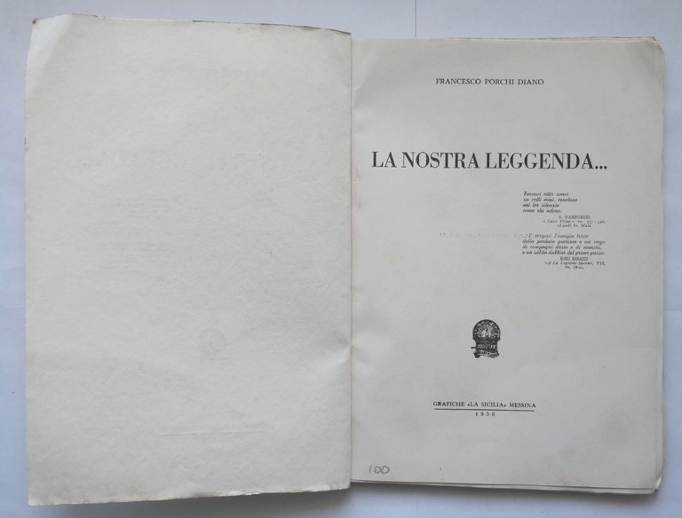 LA NOSTRA LEGGENDA di Francesco Porchi Diano 1956 Grafiche La …
