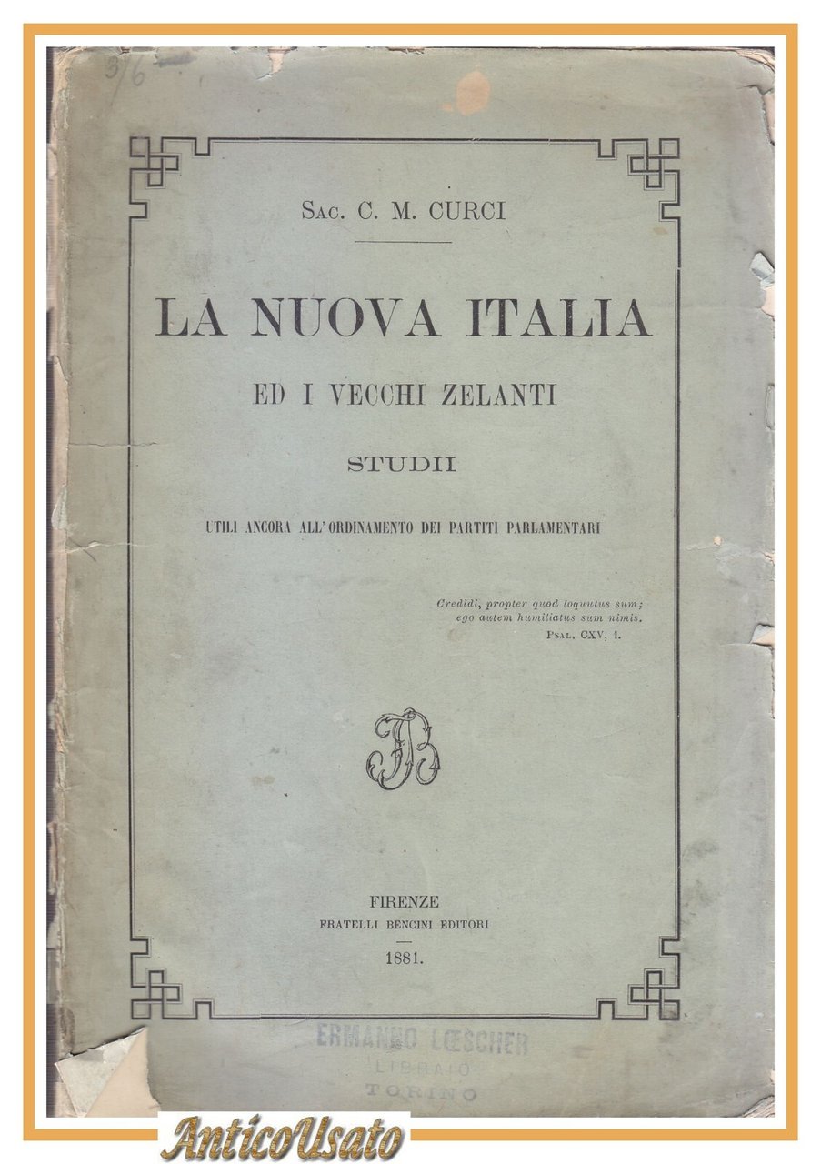 LA NUOVA ITALIA ED I VECCHI ZELANTI studi di Curci …
