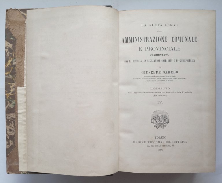 LA NUOVA LEGGE AMMINISTRAZIONE COMUNALE E PROVINCIALE volume 4 Saredo …