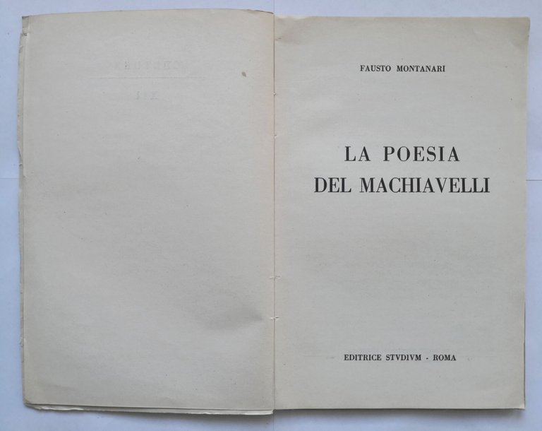 LA POESIA DEL MACHIAVELLI di Fausto Montanari 1953 Editrice Studium …