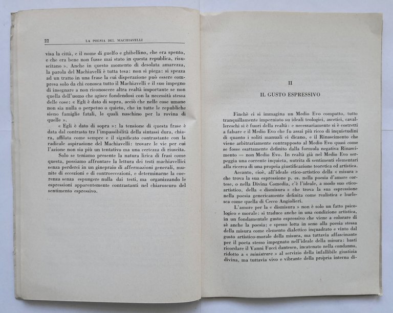 LA POESIA DEL MACHIAVELLI di Fausto Montanari 1953 Editrice Studium …