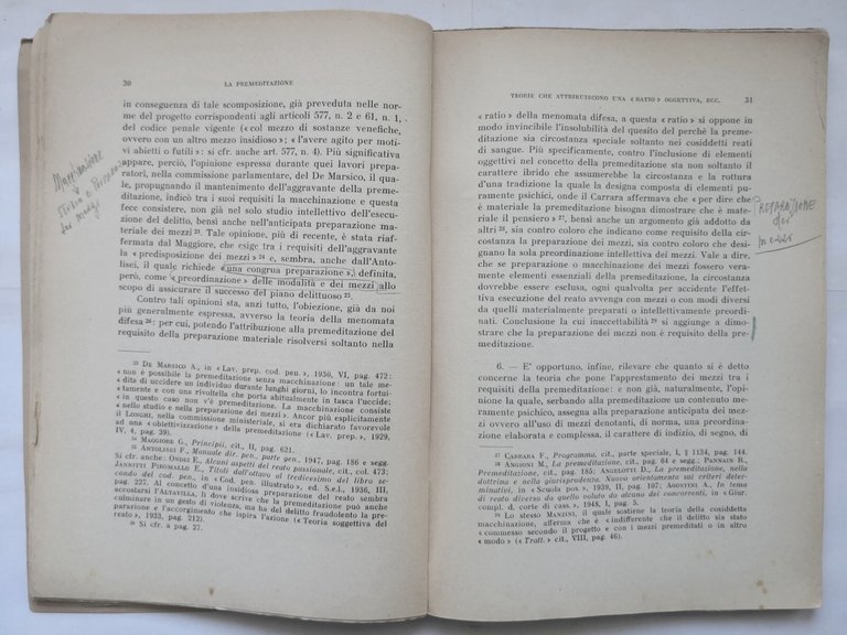 LA PREMEDITAZIONE di Enrico Contieri 1952 Eugenio Jovene Libro Diritto …