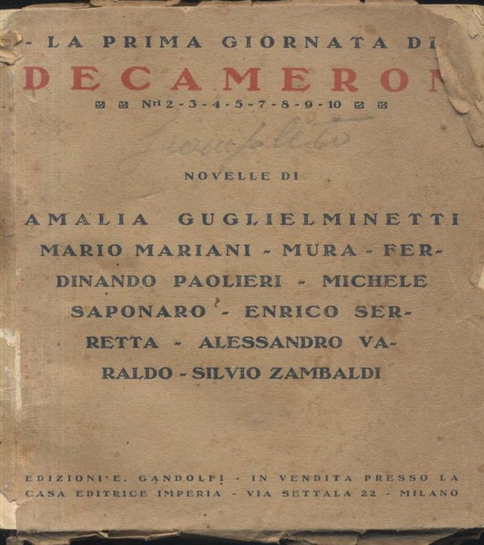 LA PRIMA GIORNATA DI DECAMERON 1922 Guglielminetti Mariani Mura Paolieri Varaldo