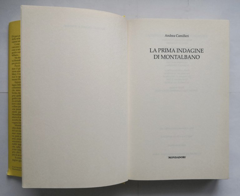 LA PRIMA INDAGINE DI MONTALBANO Andrea Camilleri 2004 Mondadori Libro …