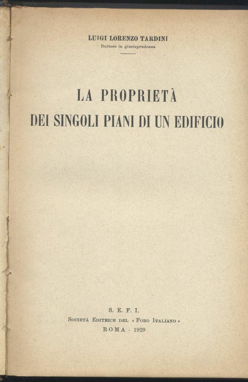 LA PROPRIETA' DEI SINGOLI PIANI DI UN EDIFICIO Luigi Lorenzo …