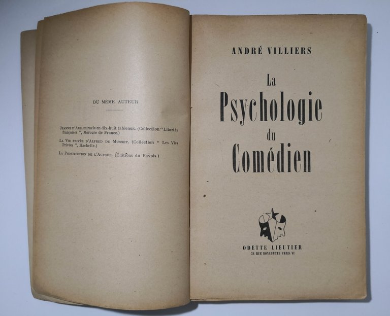 LA PSYCHOLOGIE DU COMEDIEN di Andrè Villiers 1946 Odette Lieutier …
