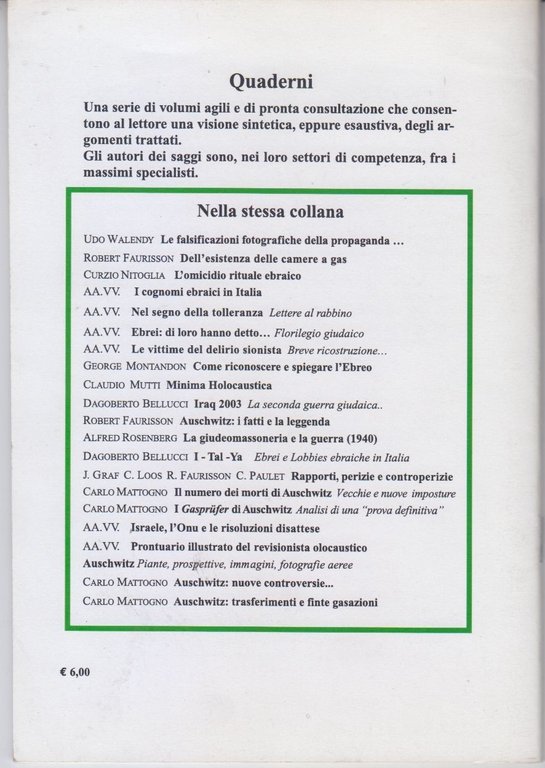 LA QUESTIONE EBRAICA di Robert Brasillach Pierre Cousteau 2004 Effepi …