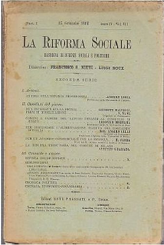 LA RIFORMA SOCIALE rassegna di scienze sociali e politiche 1897 …