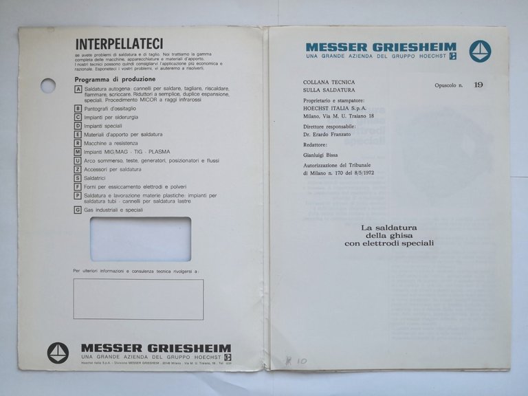 LA SALDATURA DELLA GHISA CON ELETTRODI SPECIALI opuscolo 19 Messer …
