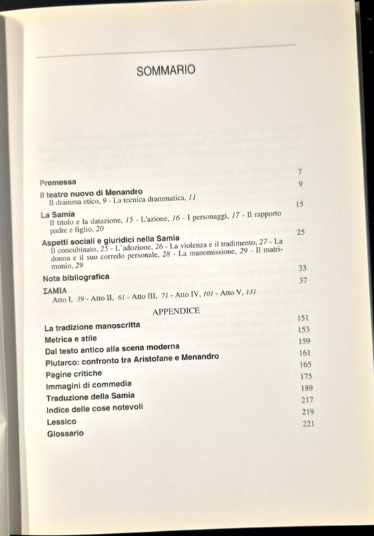 LA SAMIA di Menandro 2001 Edipuglia Libro testo in greco …