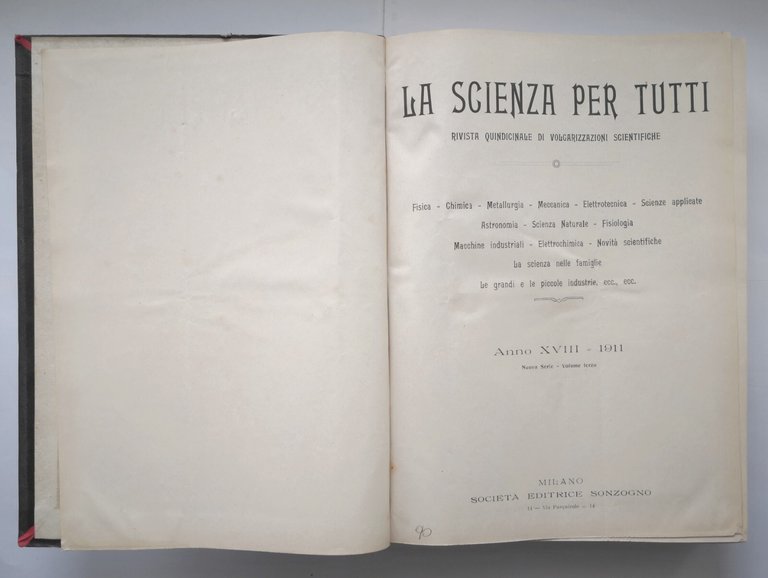 LA SCIENZA PER TUTTI annata completa 1911 volume 3 Sonzogno …