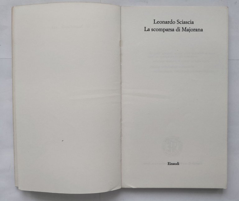 LA SCOMPARSA DI MAJORANA di Leonardo Sciascia 1975 Einaudi Libro …