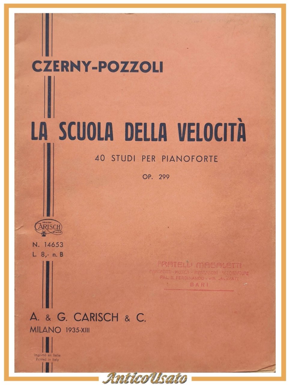 LA SCUOLA DELLA VELOCITÀ di Czerny Pozzoli 1935 Carisch libro …