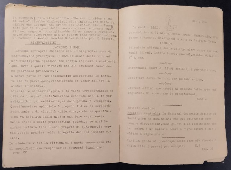 LA SESTA ORA PERIODICO DI VITA STUDENTESCA A DIFFUSIONE INTERNA …