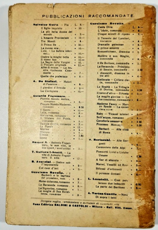 LA SIGNORINA di Gerolamo Rovetta 1929 Baldini e Castoldi romanzo …