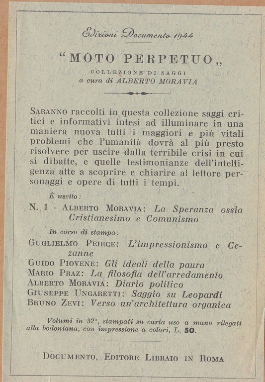 LA SPERANZA CRISTIANESIMO E COMUNISMO di Alberto Moravia 1944 Documento …