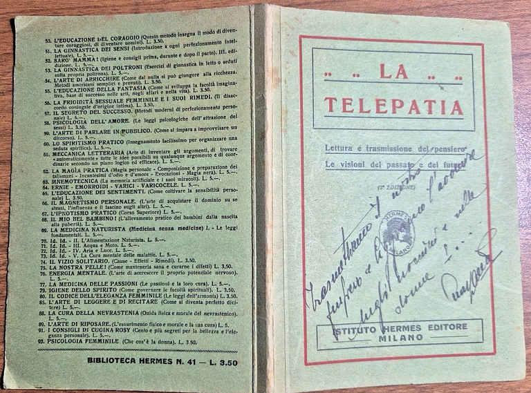LA TELEPATIA lettura trasmissione del pensiero visioni futuro Hermes Libro
