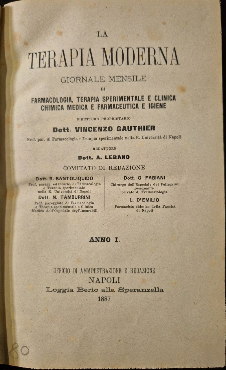 LA TERAPIA MODERNA GIORNALE FARMACOLOGIA di Vincenzo Gauthier 1887 Libro …