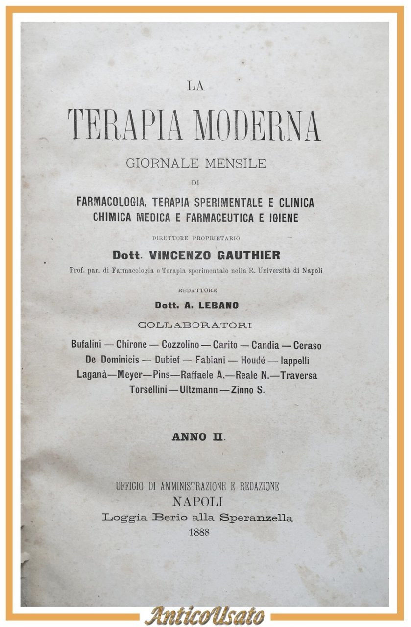 LA TERAPIA MODERNA giornale mensile Anno 2 di Vincenzo Gauthier …