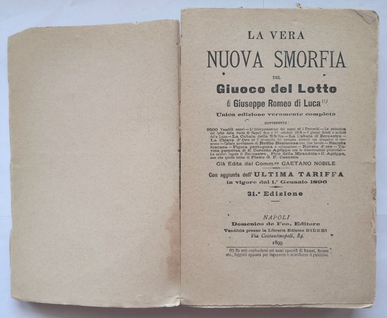 LA VERA NUOVA SMORFIA GIUOCO DEL LOTTO Giuseppe Romeo di …