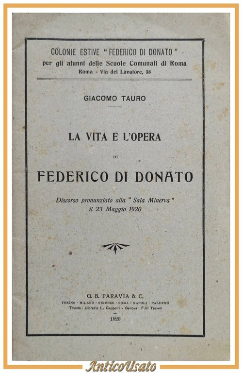 LA VITA E L'OPERA FEDERICO DI DONATO Giacomo Tauro 1920 …