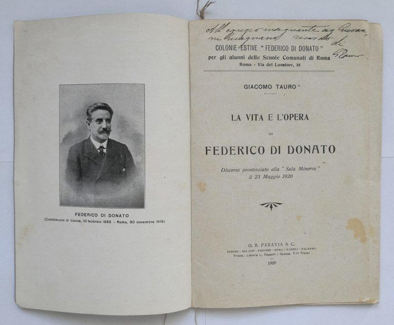 LA VITA E L'OPERA FEDERICO DI DONATO Giacomo Tauro 1920 …