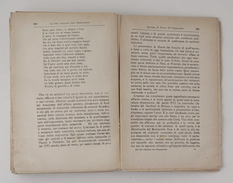 LA VITA ITALIANA NEL CINQUECENTO CONFERENZE 1906 Carducci Mazzoni Treves …