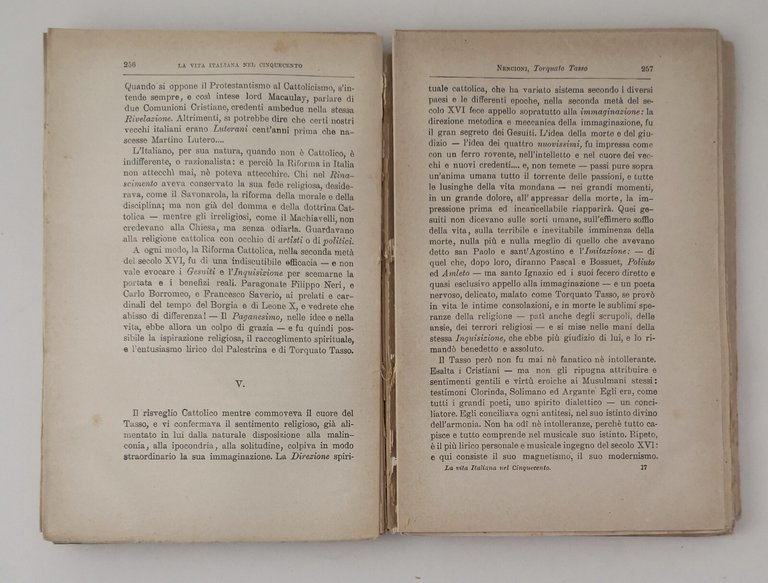 LA VITA ITALIANA NEL CINQUECENTO CONFERENZE 1906 Carducci Mazzoni Treves …