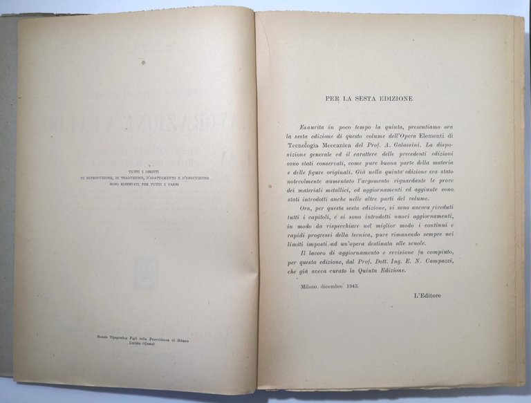 LAVORAZIONE A CALDO di Alfredo Galassini 1945 Hoepli Libro Manuale …