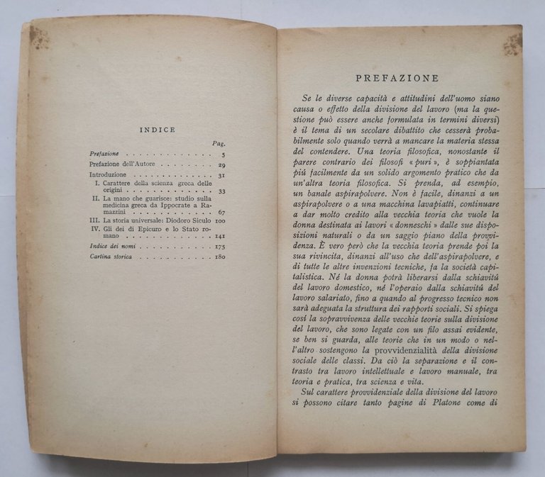 LAVORO INTELLETTUALE LAVORO MANUALE NELL'ANTICA GRECIA di Farrington 1953 Libro