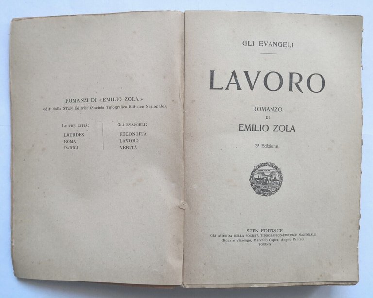 LAVORO romanzo di Emilio Zola Editrice STAN gli evangeli Libro