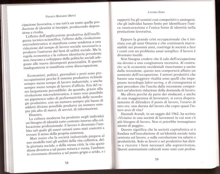 LAVORO ZERO di Franco Berardi Bifo 1994 Castelvecchi I edizione …