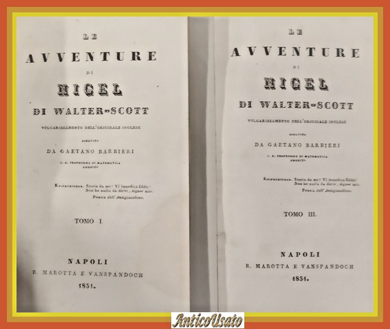 LE AVVENTURE DI NIGEL Walter Scott 4 Volumi in 2 1831 Marotta Vanspandoch Libro