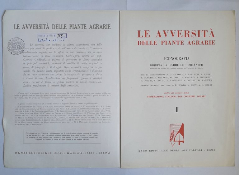 LE AVVERSITÀ DELLE PIANTE AGRARIE 5 volumi Ramo Editoriale Agricoltori …