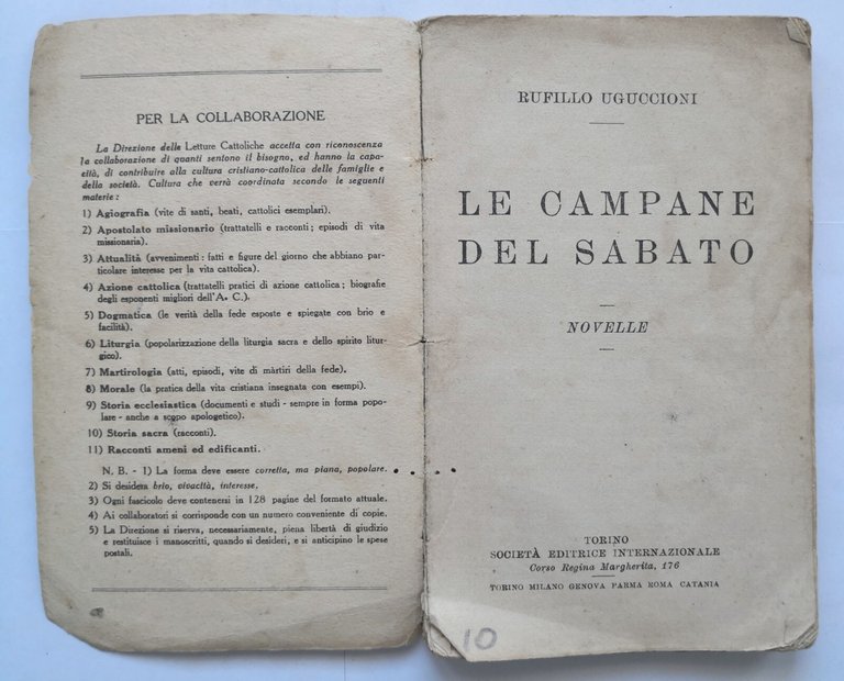 LE CAMPANE DEL SABATO novelle di Rufillo Uguccioni 1932 SEI …