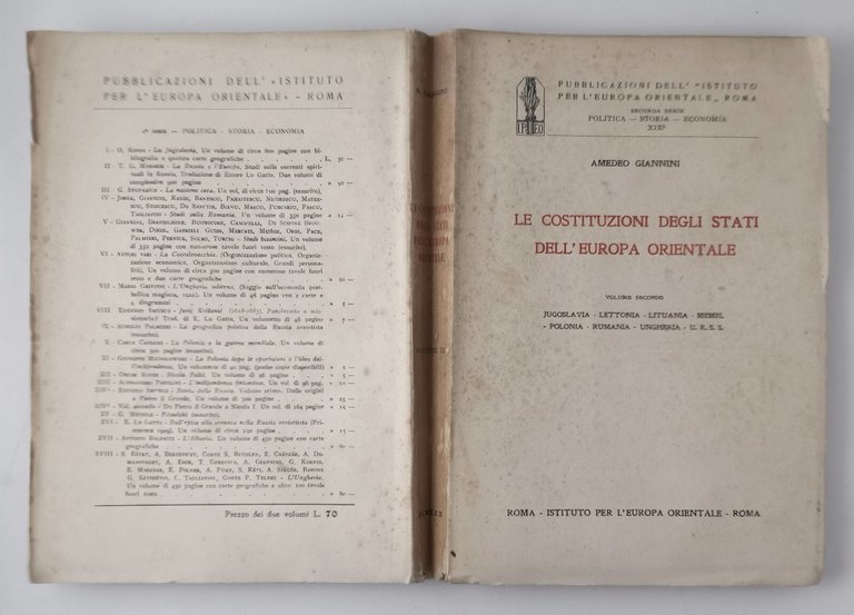 LE COSTITUZIONI DEGLI STATI DELL'EUROPA ORIENTALE volume 2 di Giannini …