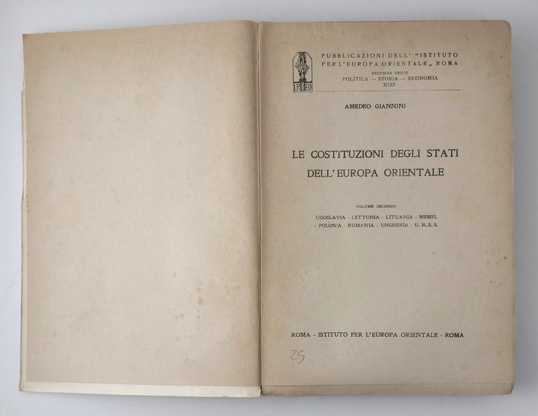 LE COSTITUZIONI DEGLI STATI DELL'EUROPA ORIENTALE volume 2 di Giannini …