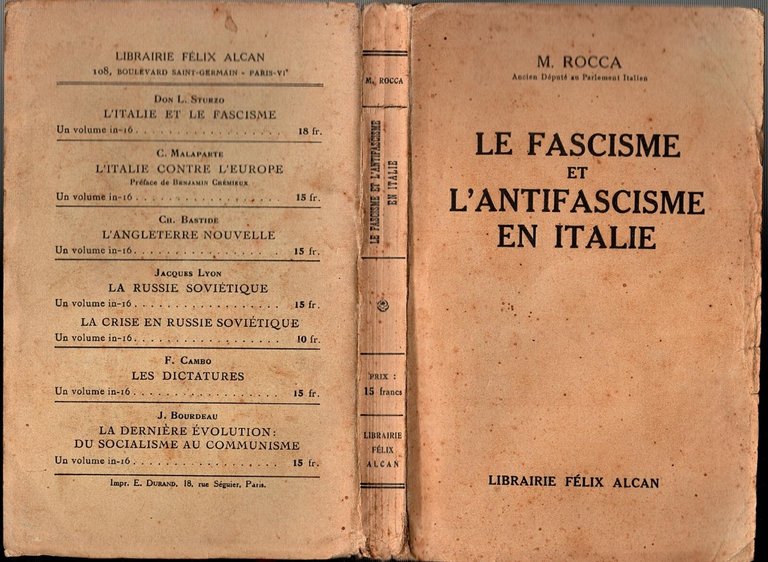 LE FASCISME ET L'ANTIFASCISME EN ITALIE di M Rocca 1930 …