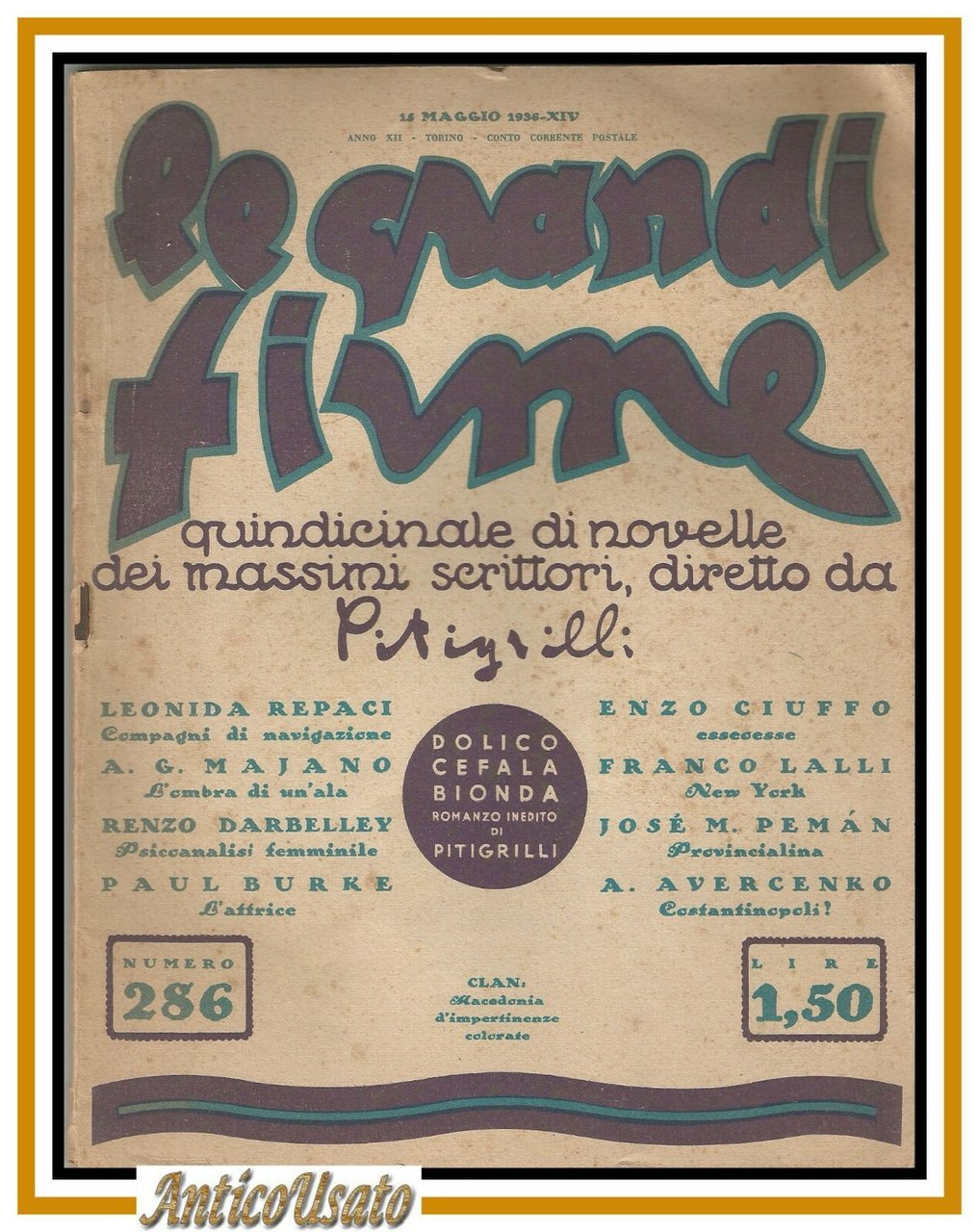 LE GRANDI FIRME 16 maggiio 1934 Rivista letteratura Pitigrilli novelle …