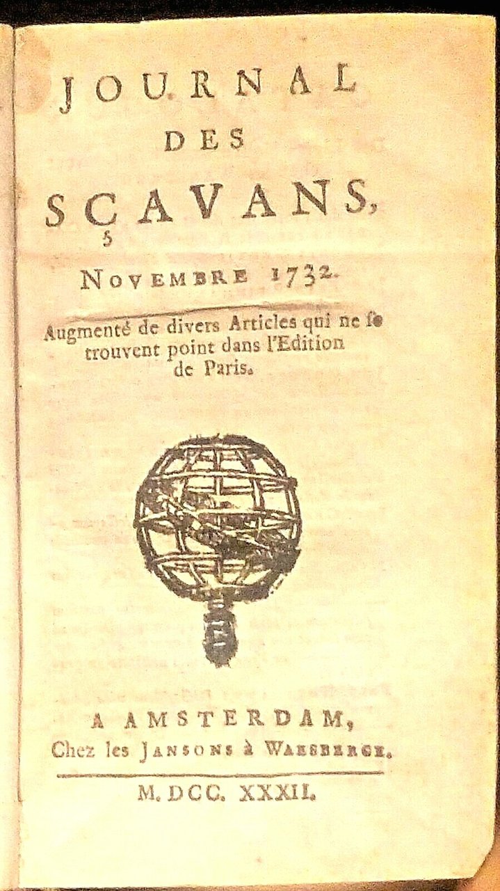 LE JOURNAL DES SÇAVANS novembre 1732 - febbraio 1733 Amsterdam …