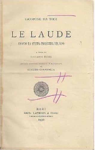 LE LAUDE di Iacopone da Todi 1930 Laterza RARO copia …
