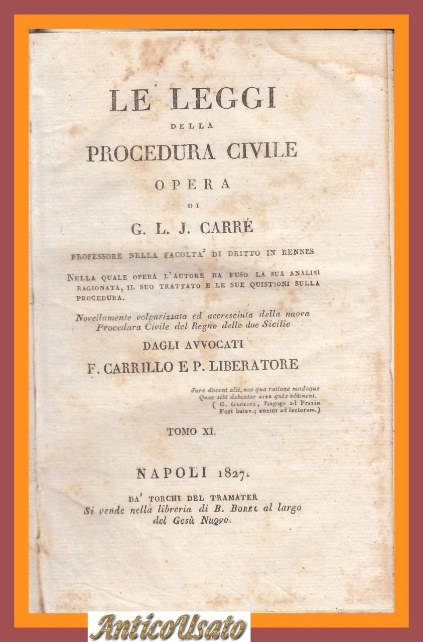 LE LEGGI DELLA PROCEDURA CIVILE tomi 11 e 12 di …
