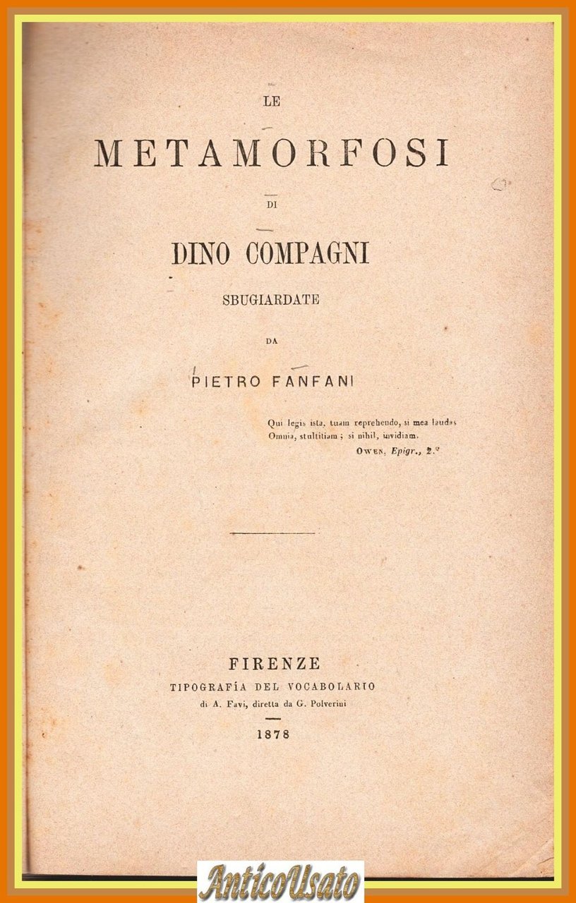 LE METAMORFOSI DI DINO COMPAGNI SBUGIARDATE da Pietro Fanfani 1878 … | Immagine principale